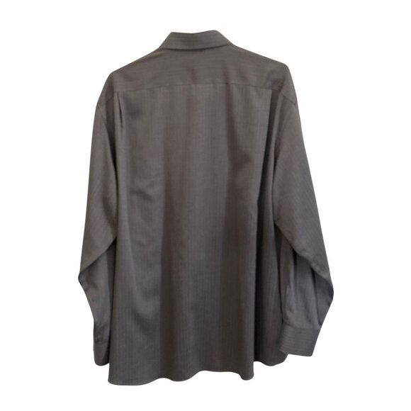 Claiborne Mens No Iron Slim Fit Long Sleeve Grey Button-Up Dress Shirt Size 18 - Picture 2 of 6